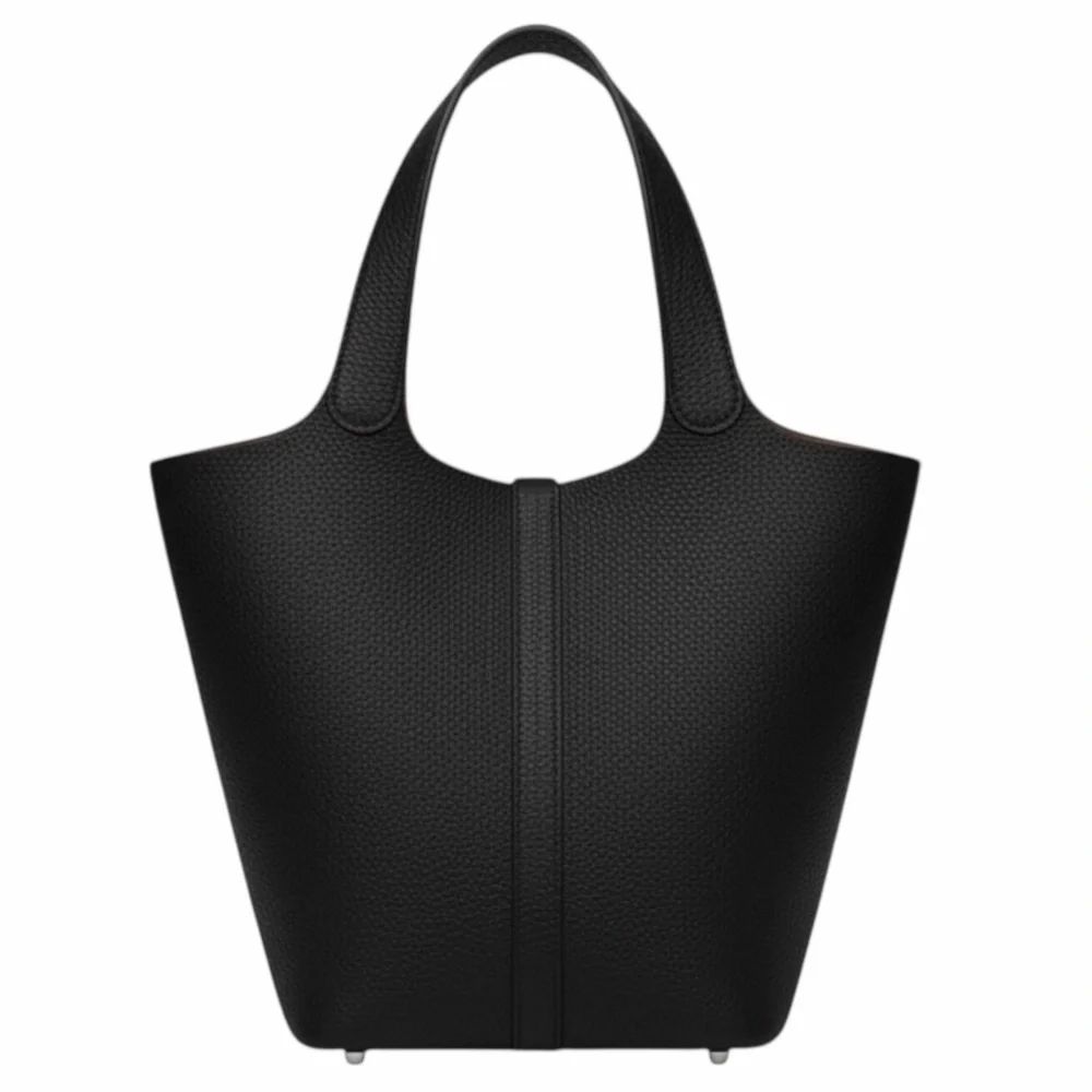 TU.Luxe Black Vegan Leather Bucket Tote w/ Pouch & Charm - Hermes-Similar Style